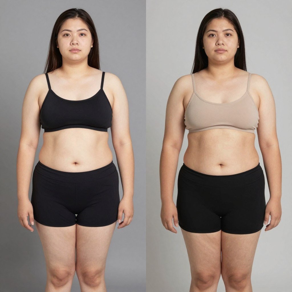 Before and after photo of a client who lost weight on the Mediterranean diet