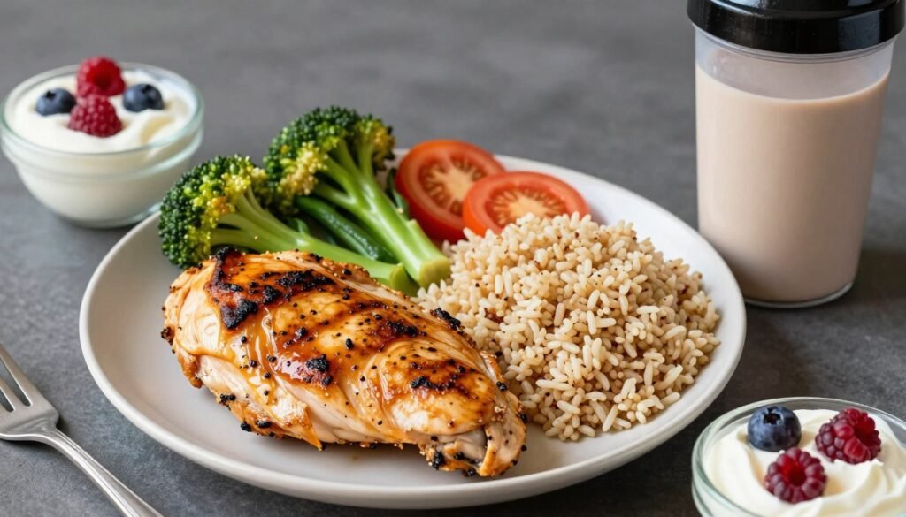 Muscle-building plate with larger portions of protein and carbs