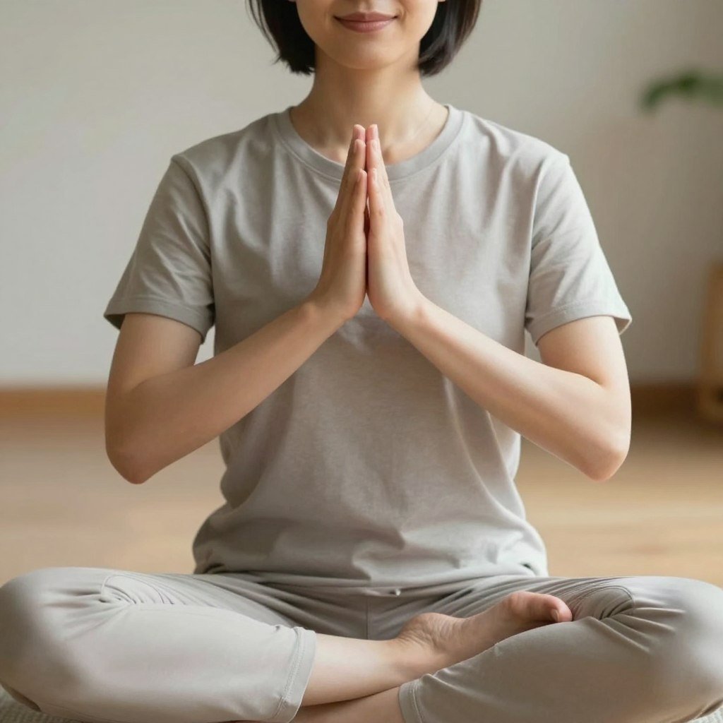 Person practicing self-compassion meditation, breaking the equation weight equals self-worth