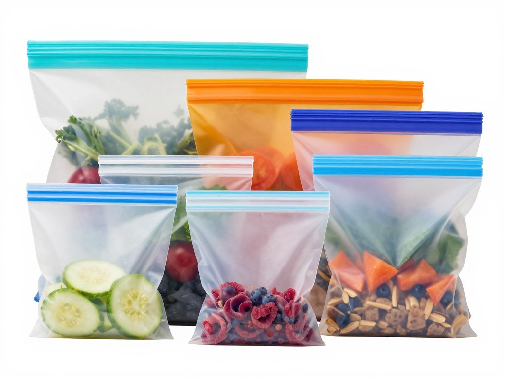 Reusable silicone storage bags filled with prepped ingredients