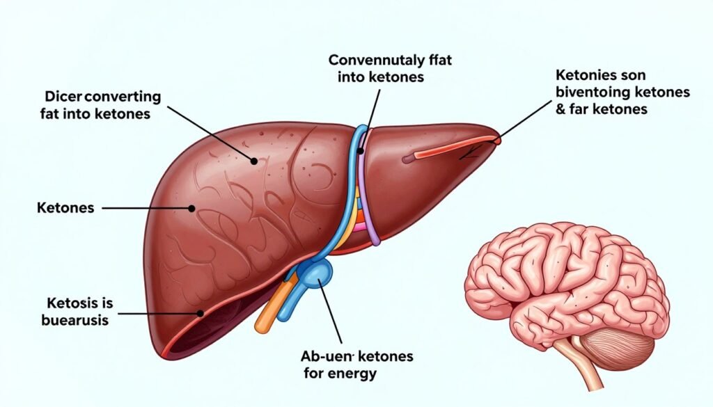 Scientific diagram of ketosis process in the body during keto adaptation
