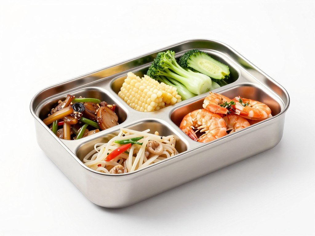 Stainless steel bento box with compartments for meal prep