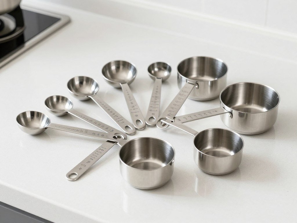Stainless steel measuring cups and spoons set for meal prep